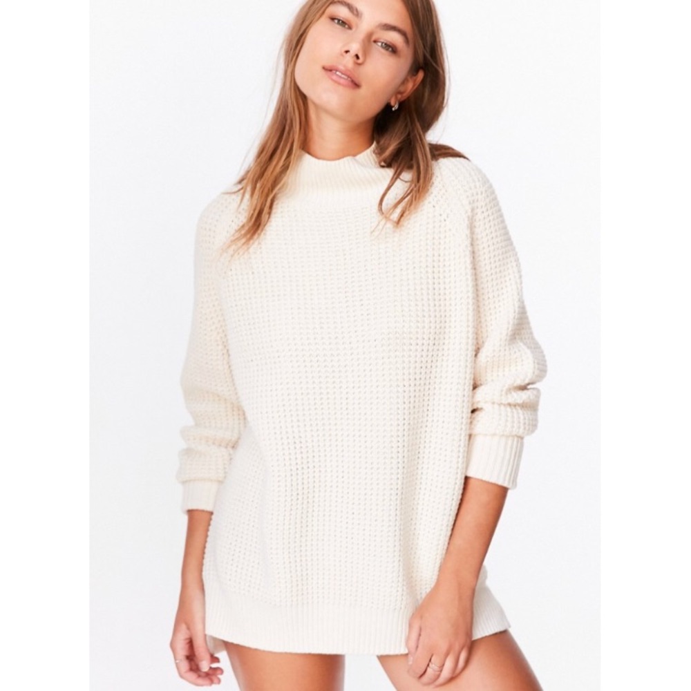 BDG Ivory Wafflestitch Turtleneck Sweater